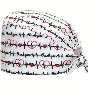 💥Heart and Thank You Print Scrub Cap